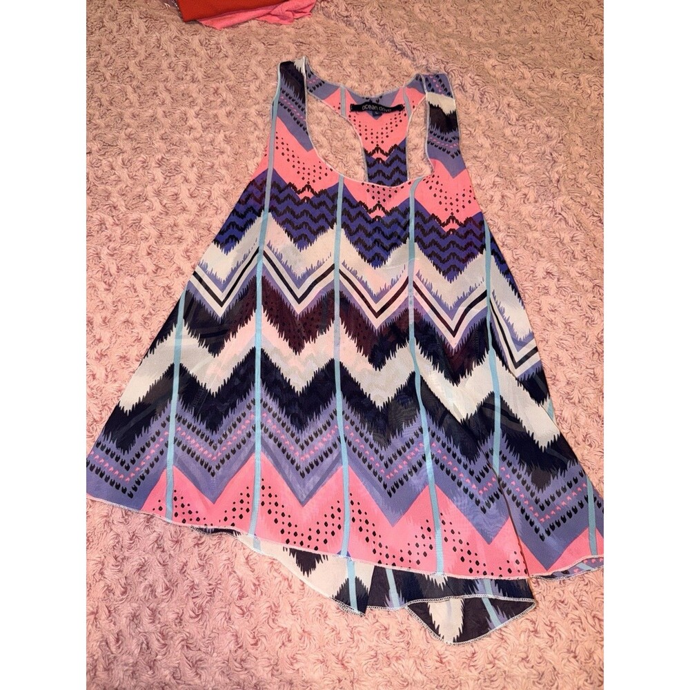 Casual Ocean Drive Tank Top Large Chevron Zigzag Sheer Layered Cami Color Neon